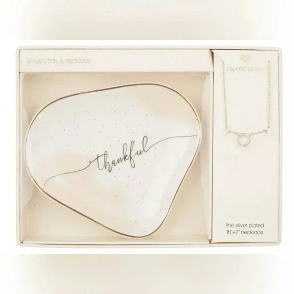 "Thankful" 2pc Pave Circle Necklace & Trinket Tray Set - Picture 5 of 5